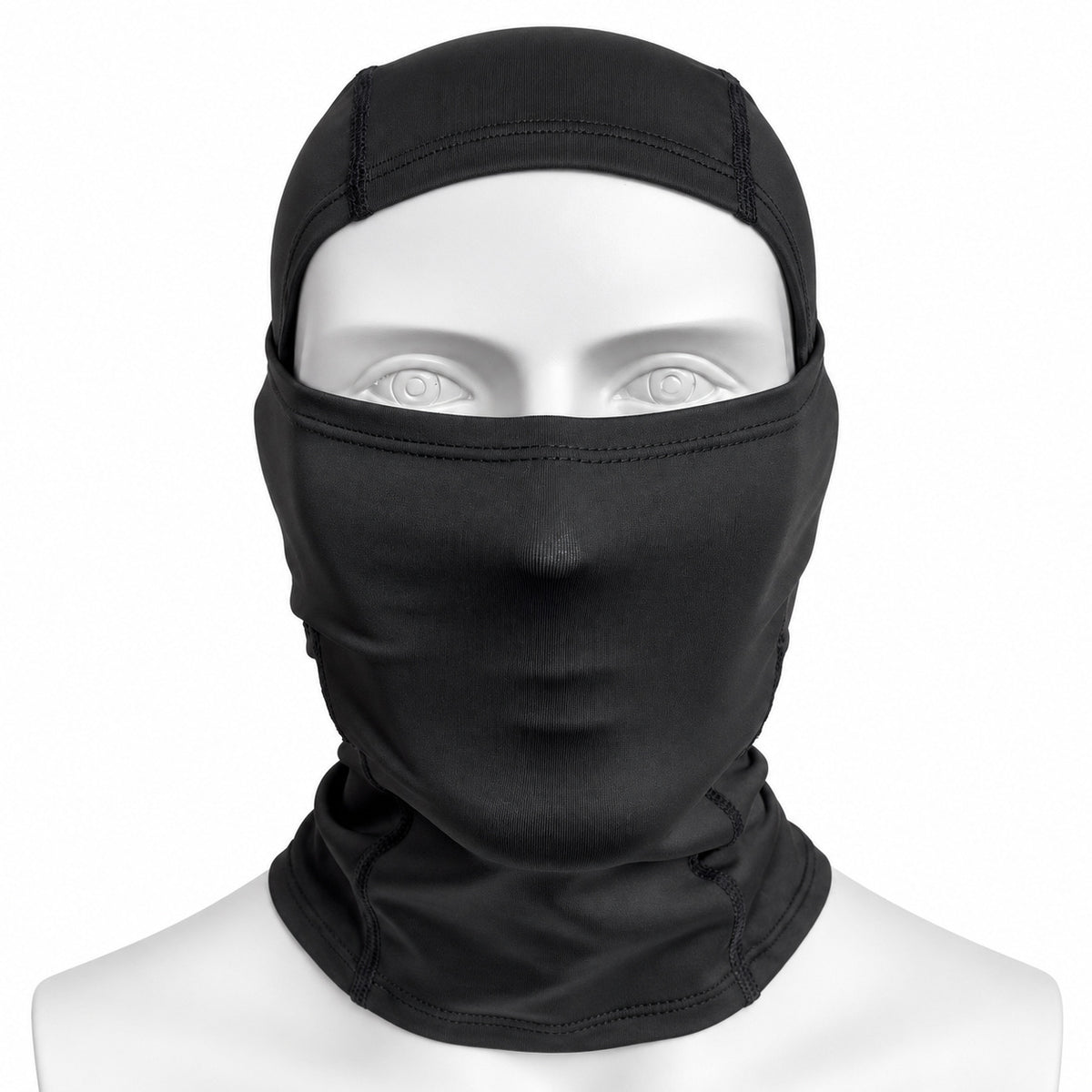 PIXLII Allseason Sturmhaube in Schwarz auf einem Mannequin in Frontansicht