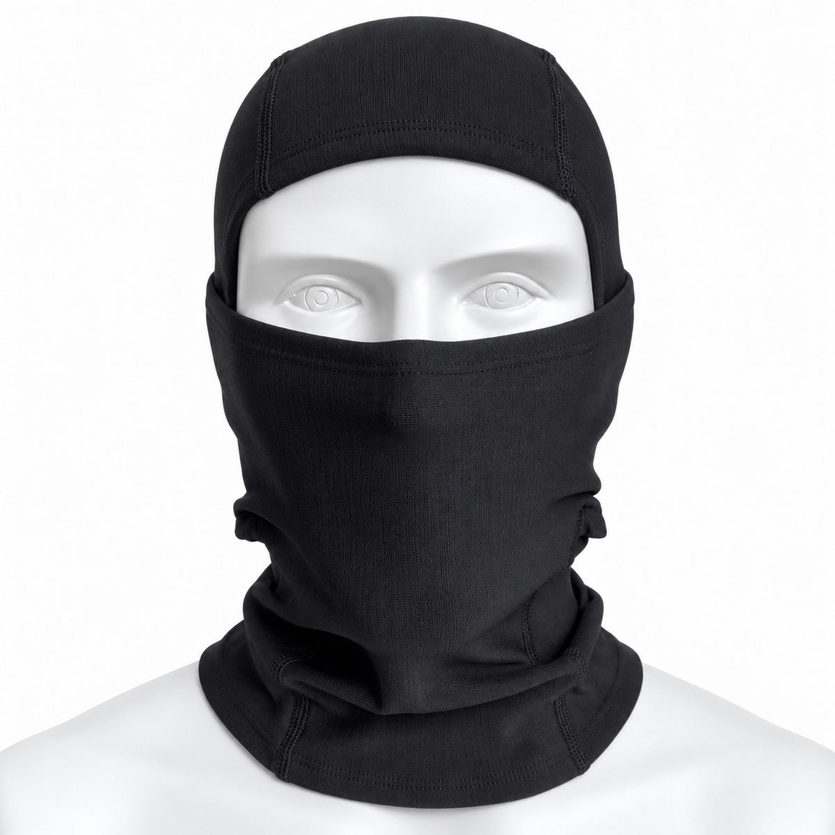 PIXLII Winter Sturmhaube in Schwarz auf einem Mannequin in Frontansicht