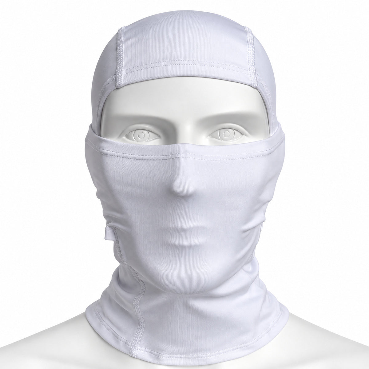PIXLII Allseason Sturmhaube in Weiß auf einem Mannequin in Frontansicht