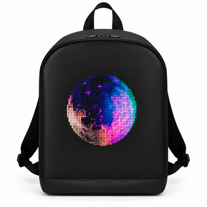 PIXLII Spectra 64 LED-Rucksack in Schwarz mit buntem Planetenmotiv in Frontansicht