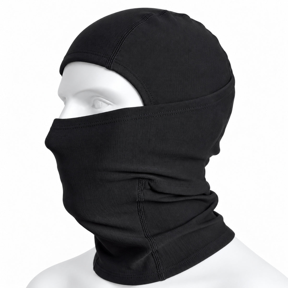 PIXLII Winter Sturmhaube in Schwarz auf einem Mannequin in linker Seitenansicht