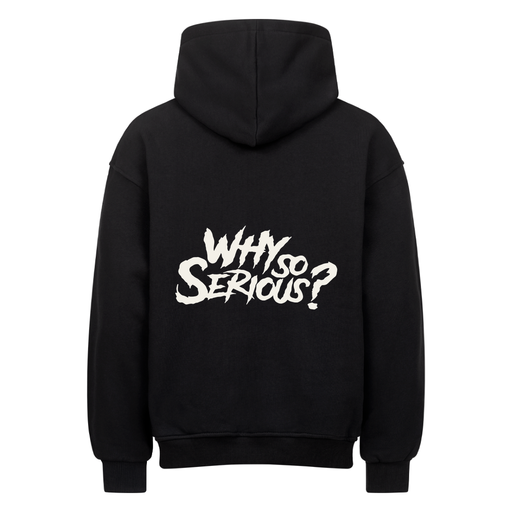Schwarzer Oversized-Hoodie mit weißem Why So Serious Rückenprint