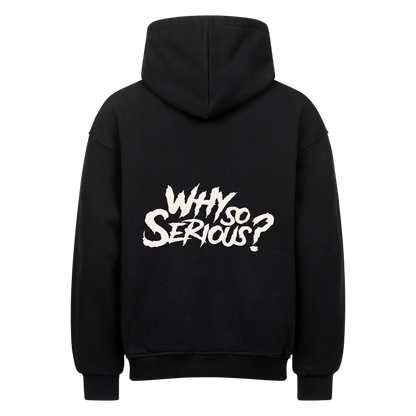 Schwarzer Oversized-Hoodie mit weißem Why So Serious Rückenprint