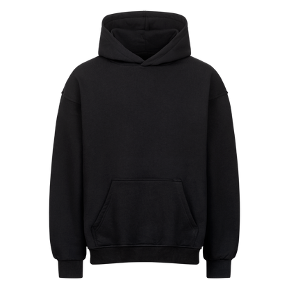 Schwarzer PIXLII Oversized-Motorrad-Hoodie mit Rückenprint „Emotional instabil. Finanziell unvernünftig.“_front