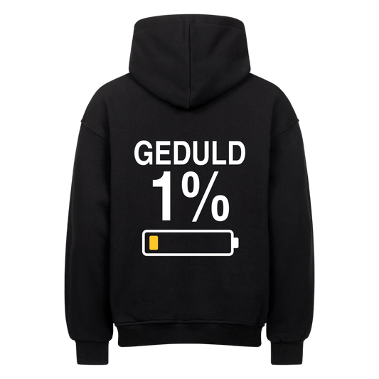 Schwarzer PIXLII Oversized-Motorrad-Hoodie mit Rückenprint „Geduld 1%"